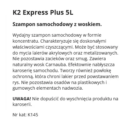 Szampon Samochodowy K2 Express Plus 5L na Arena.pl