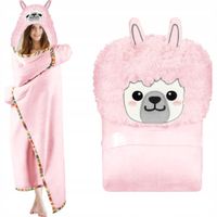 KOC Z KAPTUREM I RĘKAWAMI CIEPŁY NA PREZENT LAMA RÓŻOWA NARZUTA