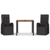 3-cz. zestaw mebli ogrodowych, czarny, polirattan i akacja