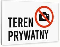 Tabliczka znak informacyjny 20x15 Biała TEREN PRYWATNY Aluminiowa NADRUK UV