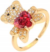 Złoty Pierścionek Regulowany Pluszowy Miś Rubin Kamień Stal Szlachetna