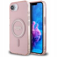 Etui Guess IML Glitter Circle MagSafe do Apple iPhone 16e różowy