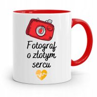 Kubek Czerwony Fotografa Fotograf O Złotym Sercu Z Nadrukiem Ze Zdjęciem