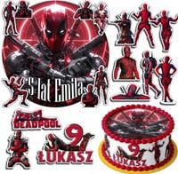 ZESTAW OPŁATEK NA TORT 30CM + 17 POSTACI - DEAD POOL + IMIĘ 24CM 26CM