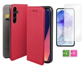 Etui z klapką do SAMSUNG GALAXY A55 5G obudowa czerwony + szkło na ekran
