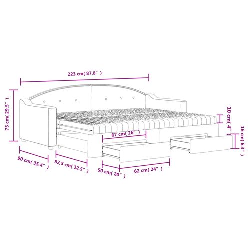 Sofa rozsuwana z szufladami, ciemnoszara, 80x200 cm, tkanina na Arena.pl