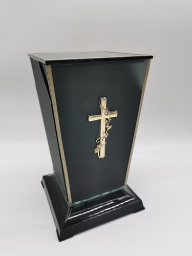 EKSKLUZYWNA KAPLICZKA CAŁA SZKLANA CZARNA ZŁOTE DODATKI KRZYŻ DEKORACY na Arena.pl