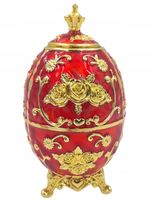 Jajo Faberge czerwone złote róża dekoracja prezent 18 cm Szkatułka HRRG
