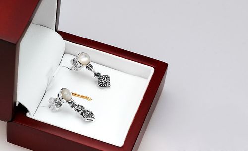 srebrne kolczyki markazyty i masa perłowa - kdm2876 na Arena.pl