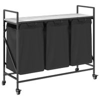 Kosz na pranie 3 przegrody z kółkami, szary dąb sonoma