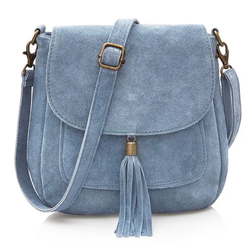 VERA PELLE torebka damska zamszowa listonoszka z klapą V449 niebieska na Arena.pl