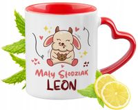 Kubek Czerwony Z Uszkiem W Kształcie Serca Dla Leona Na Prezent