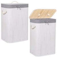 Pojemnik na pranie 72L kosz z klapą bambus naturalny biały, szary