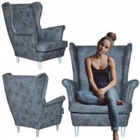 SZARY fotel uszak styl skandynawski eko skóra Ari