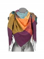 Versoli - ciepła chusta krata frędzle krata jodełka fioletowy REC-74 4#