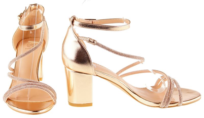 Sandały na obcasie słupku 6,5 cm. szampańskie Rozmiar obuwia - 40 zdjęcie 4