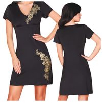 ELEGANCKA KOSZULKA CZARNA ZŁOTY HAFT RĘKAWEK S/M