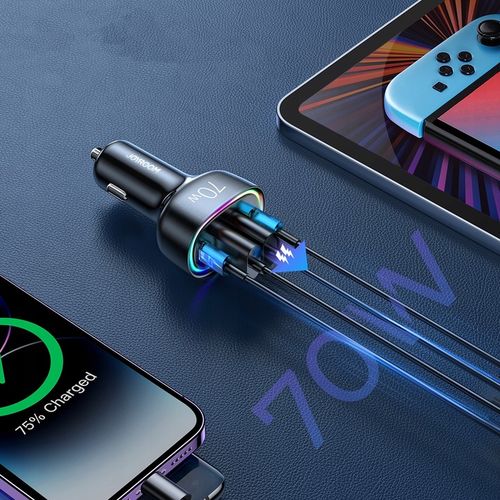 SZYBKA ŁADOWARKA SAMOCHODOWA 70W 4 PORTY 2xUSB 2xUSB-C PD QC 3.0 na Arena.pl