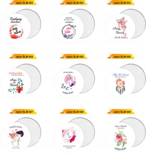 MAGNES PERSONALIZOWANY prezent podziękowanie dla gości NA ŚLUB RÓŻNE WZORY na Arena.pl