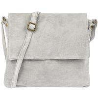 VERA PELLE torebka zamszowa listonoszka z klapą i paskiem V480 j.szara