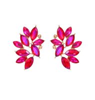 Kolczyki przy uchu listki fuksja różowe eleganckie cyrkonie damskie glamour