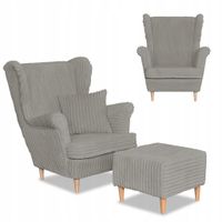 Fotel uszak Rene z podnóżkiem skandynawski Family Meble szary sztruks