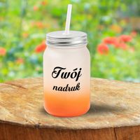 Kubek Mason Jar z mrożonego szkła z pomarańczowym dnem z Twoim nadrukiem