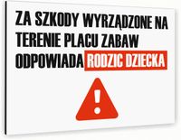 Tabliczka znak informacyjny 30x20 Biała ODPOWIEDZIALNOŚĆ ZA SZKODY Dibond