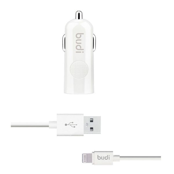 Budi - Ładowarka samochodowa USB + kabel Lightning (Biały) zdjęcie 2
