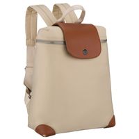 beżowo-brązowy, miejski plecak damski z poliestru zamykany suwakiem -