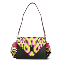 torebka damska skórzana ego  czarno-żółta średnia a5 z dopinanym paskiem