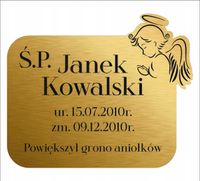 Tabliczka Tablica GRAWEROWANA nagrobna nagrobkowa 20 cm na grób dziecka