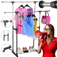 WIESZAK PODWÓJNY  NA UBRANIA NA KÓŁKACH REGULACJA WYSOKOŚCI Z PÓŁKĄ NA BUTY