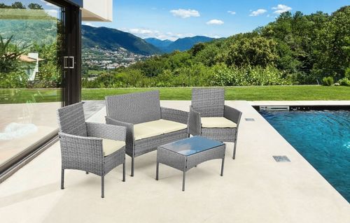 Komplet mebli ogrodowych z technorattanu ławka stolik krzesła szary MultiGa na Arena.pl