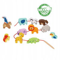 DREWNIANE KORALIKI DO NAWLEKANIA CLASSIC WORLD ZWIERZĘTA ZOO SZNUREK 13 SZT