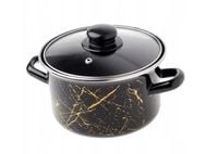 Garnek emaliowany ze szklaną pokrywką prosty czarno-złoty MARBLE 18 cm 2,6L
