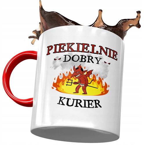 Kubek Czerwony Dla Kuriera Piekielnie Dobry Kurier Z Nadrukiem Ze Zdjęciem na Arena.pl