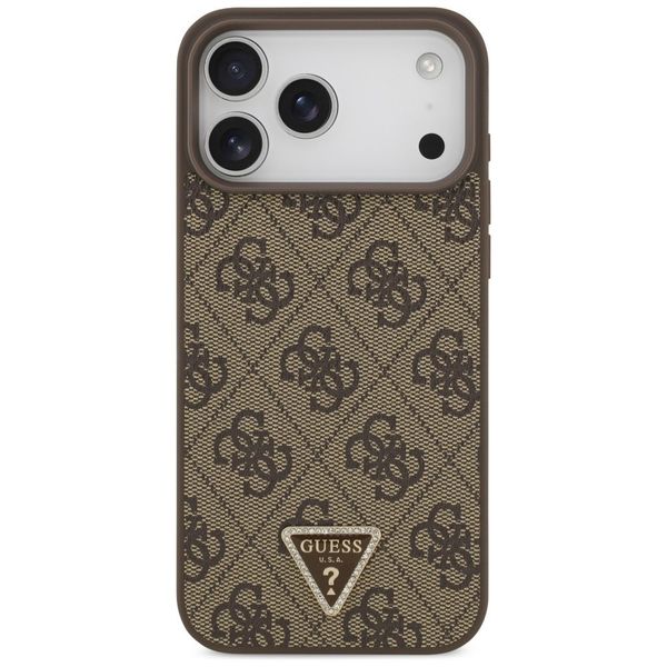Etui Guess Leather 4G Triangle Strass MagSafe do iPhone 17 Pro Max brązowy zdjęcie 3