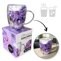 szklanka termiczna z kwiatami w środku, gipsówka hortensje 300 ml 1szt