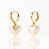 kolczyki ze stali szlachetnej pozłacane 14k złotem, perły serca kst3475