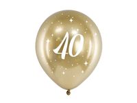 Balony lateksowe 40 urodziny złote glossy, 6 szt.
