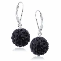 Eleganckie srebrne kolczyki wiszące czarne kuleczki 12 mm 925