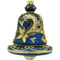 Bombka choinkowa: Dzwonek ze złotym ornamentem: granatowy