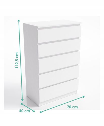 Komoda Szafka 5 Szuflad Do Sypialni Pari 70 x 40 x 112 CM Biały Mat na Arena.pl