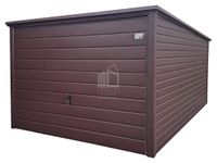 Garaż blaszany 3x5m - Brama uchylna - ciemny brąz - dach spad w tył ID889