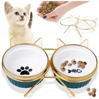 ZESTAW 2SZT MISKA DLA KOTA PSA PODWÓJNA CERAMICZNA NA STOJAKU Miski