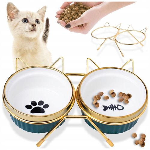 ZESTAW 2SZT MISKA DLA KOTA PSA PODWÓJNA CERAMICZNA NA STOJAKU Miski 2x300ml na Arena.pl