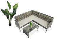 Meble ogrodowe rattanowe SOFA NAROŻNIK + STOLIK KAWOWY szary na 4 OSOBY