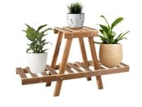 DREWNIANY REGAŁ NA KWIATY DONICZKOWE PÓŁKA DWUPOZIOMOWY PÓŁKA