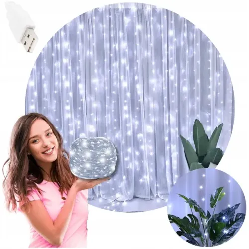 Kurtyna świetlna 300 LED biały zimny + flash bez haczyków na Arena.pl